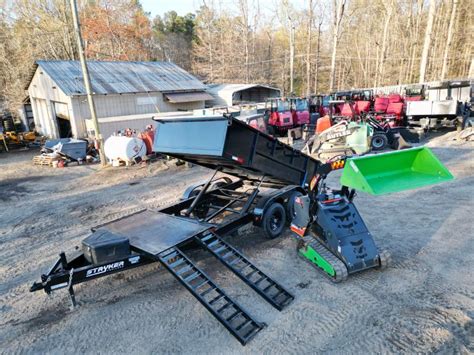 loading a skid steer on over the axle dump trailer|7x16 dump trailer skid steer.